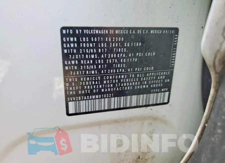 3VV2B7AX8MM010321 Photo# 13