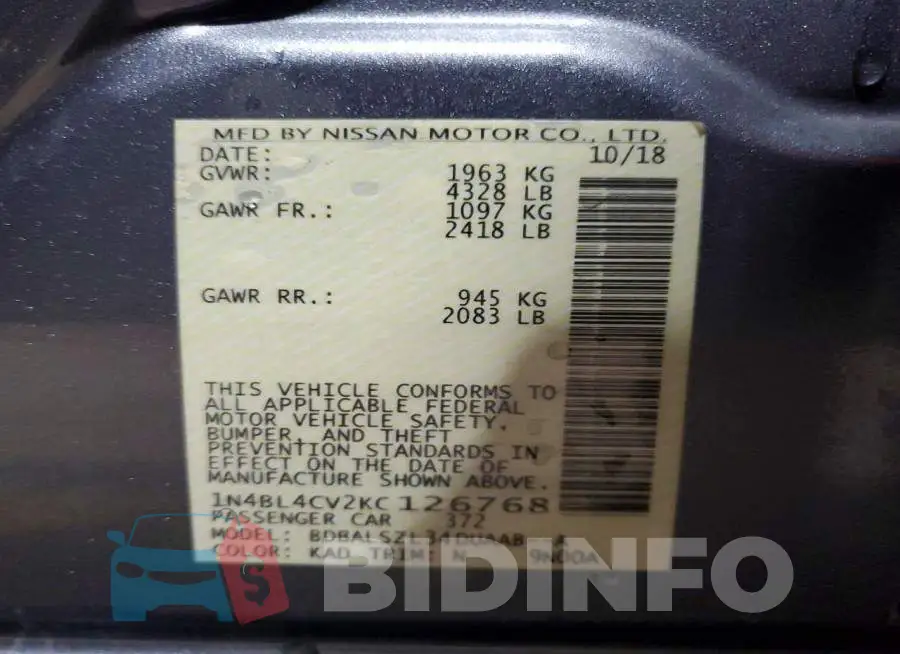 1N4BL4CV2KC126768 Photo# 12