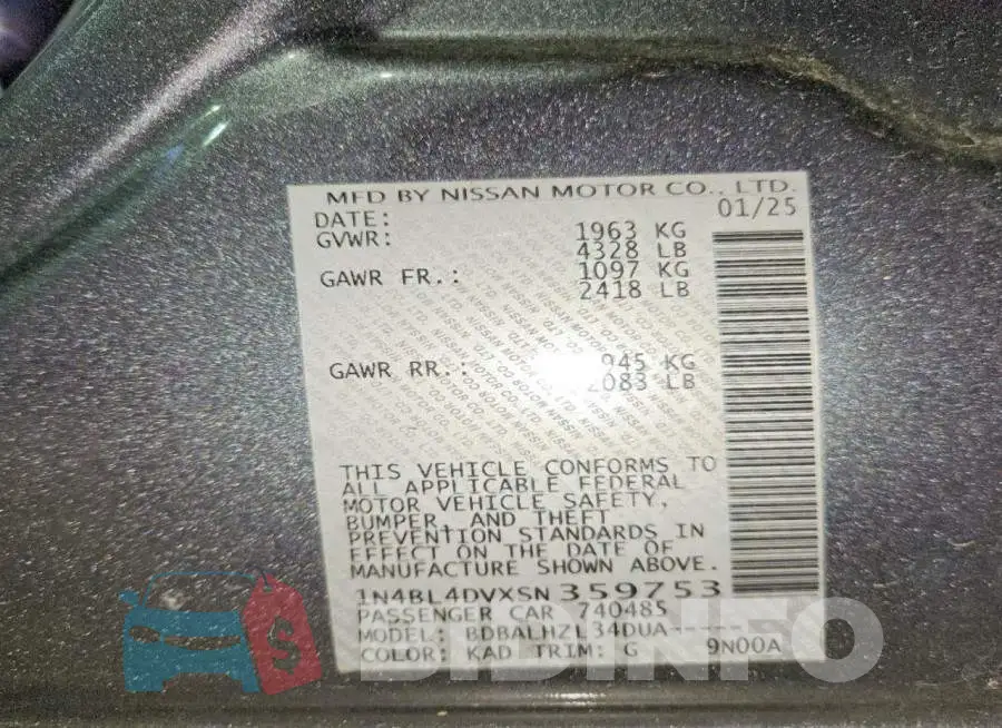 1N4BL4DVXSN359753 Photo# 12