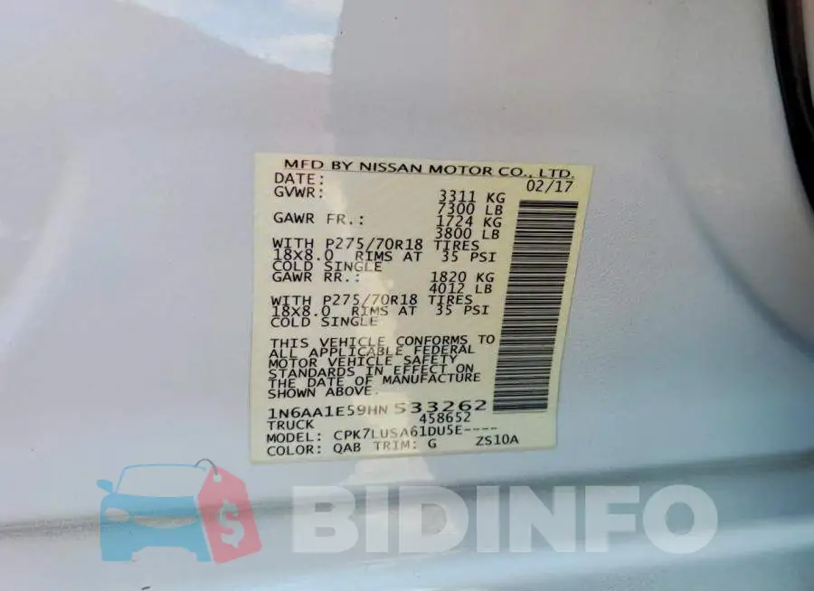 1N6AA1E59HN533262 Photo# 12