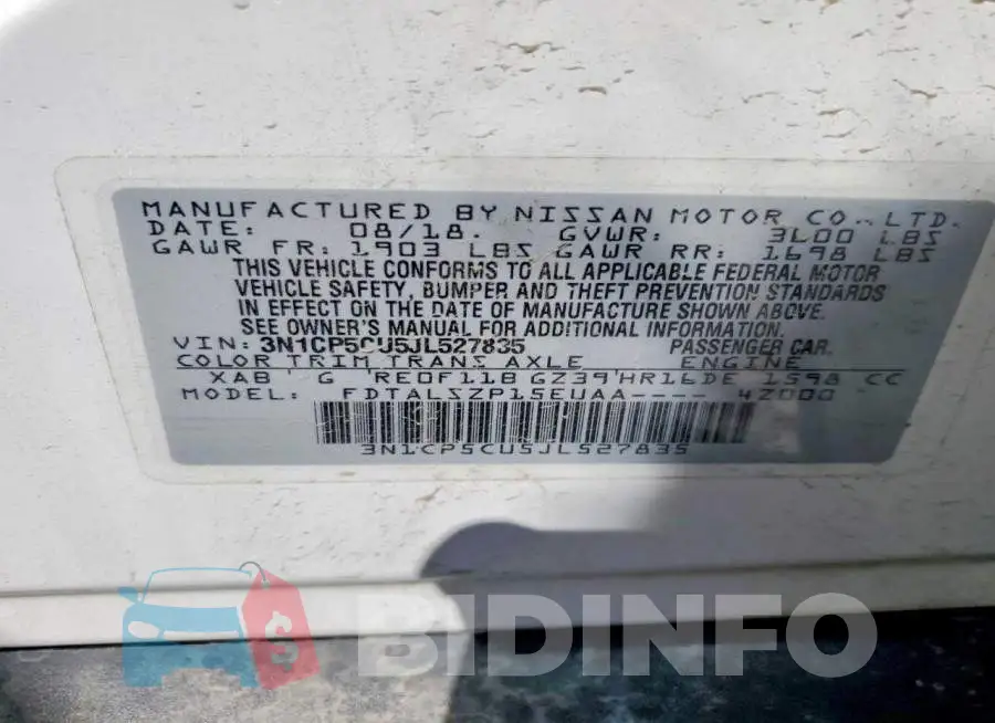3N1CP5CU5JL527835 Photo# 13