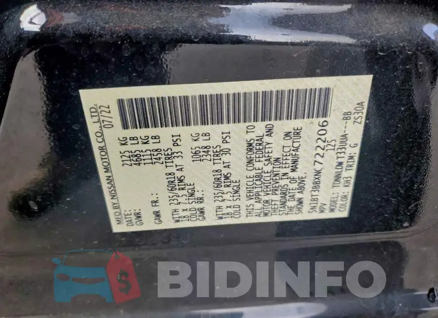 5N1BT3BBXNC722206 Photo# 13
