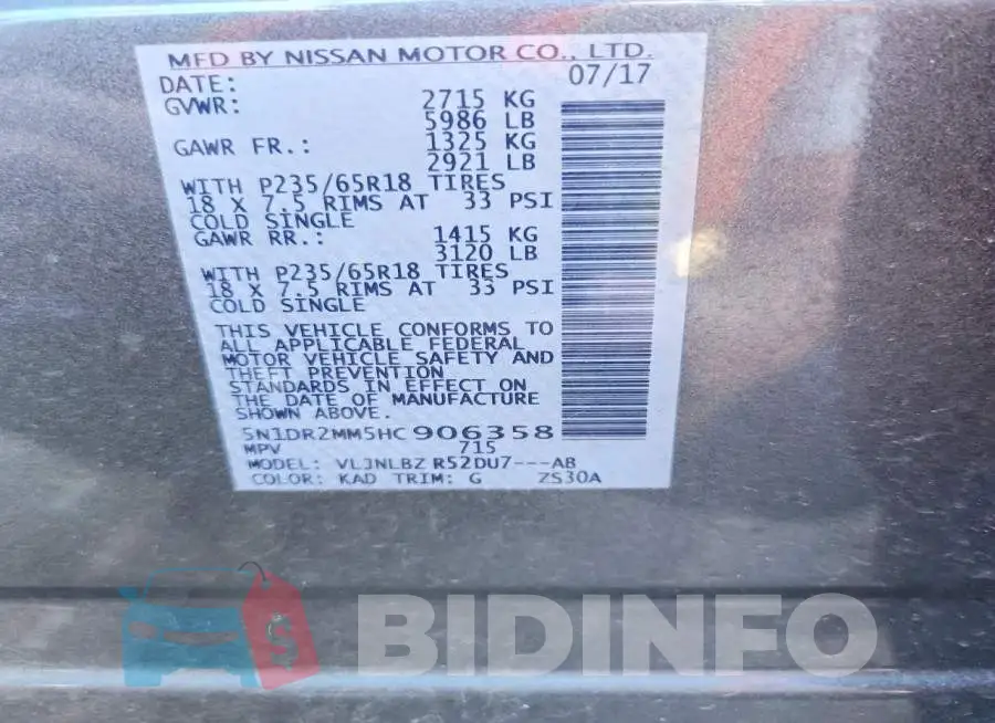 5N1DR2MM5HC906358 Photo# 13