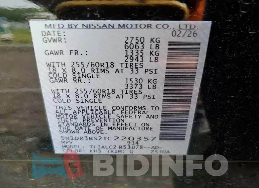 5N1DR3BS2TC220357 Photo# 14