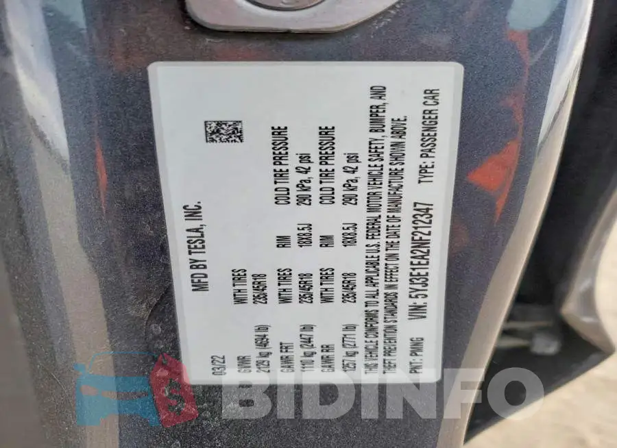 5YJ3E1EA2NF212347 Photo# 12