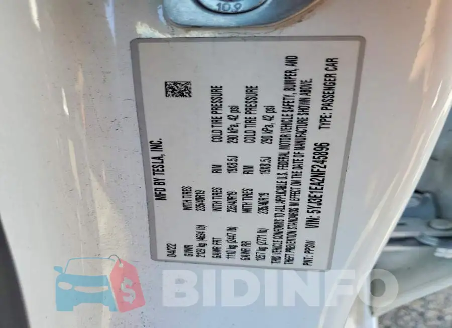 5YJ3E1EA2NF245896 Photo# 12