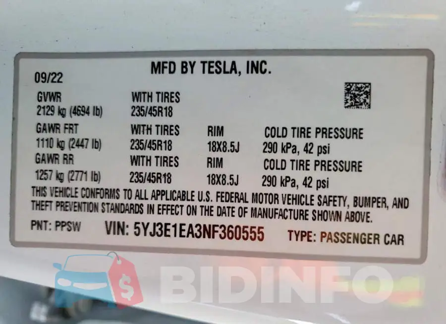 5YJ3E1EA3NF360555 Photo# 12