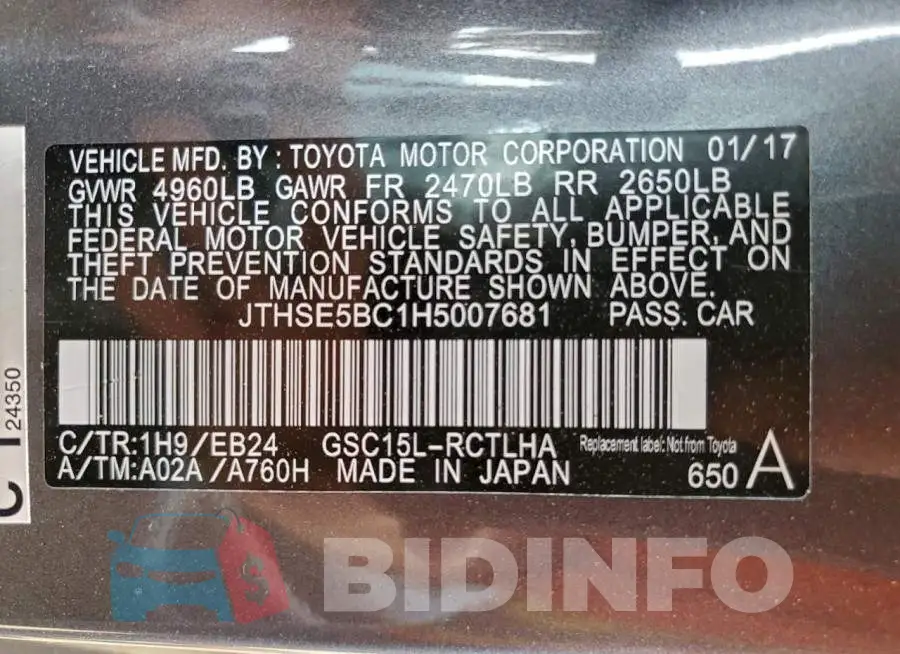 JTHSE5BC1H5007681 Photo# 13