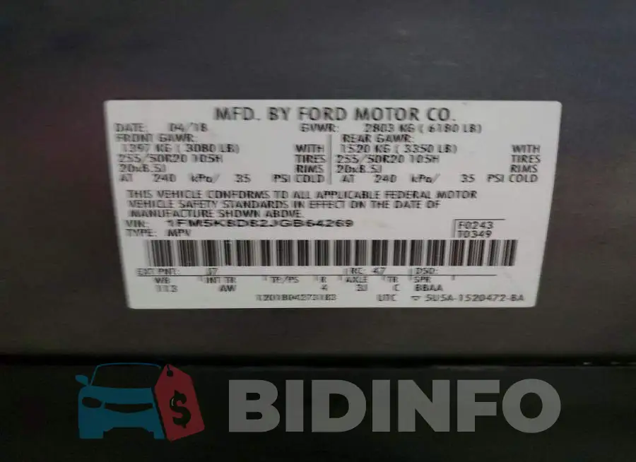 1FM5K8D82JGB64269 Photo# 14