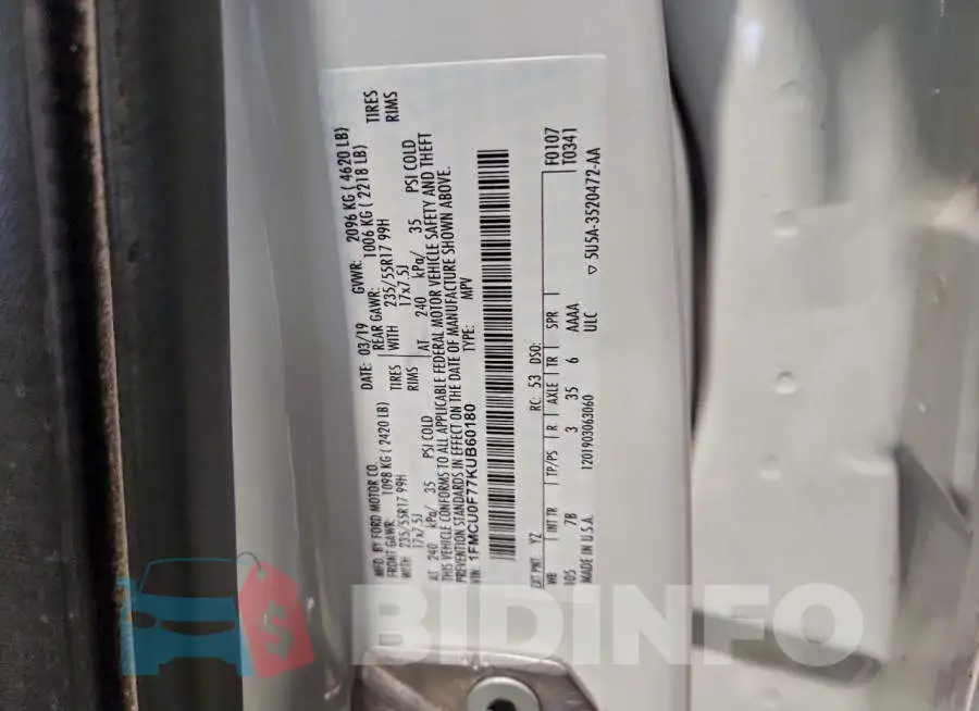 1FMCU0F77KUB60180 Photo# 13