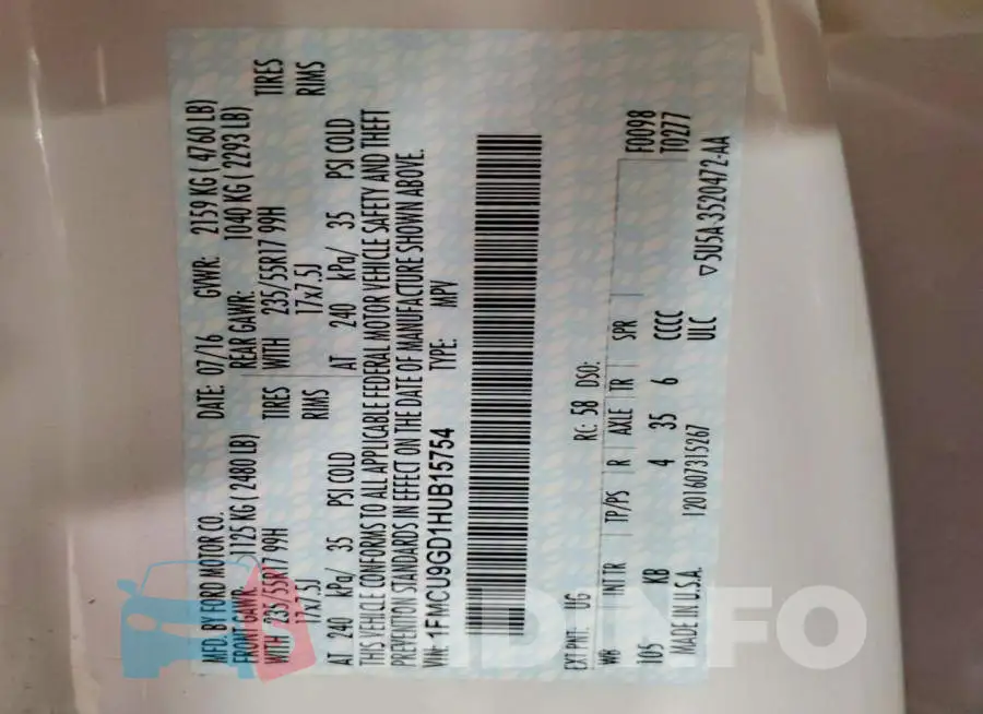1FMCU9GD1HUB15754 Photo# 14