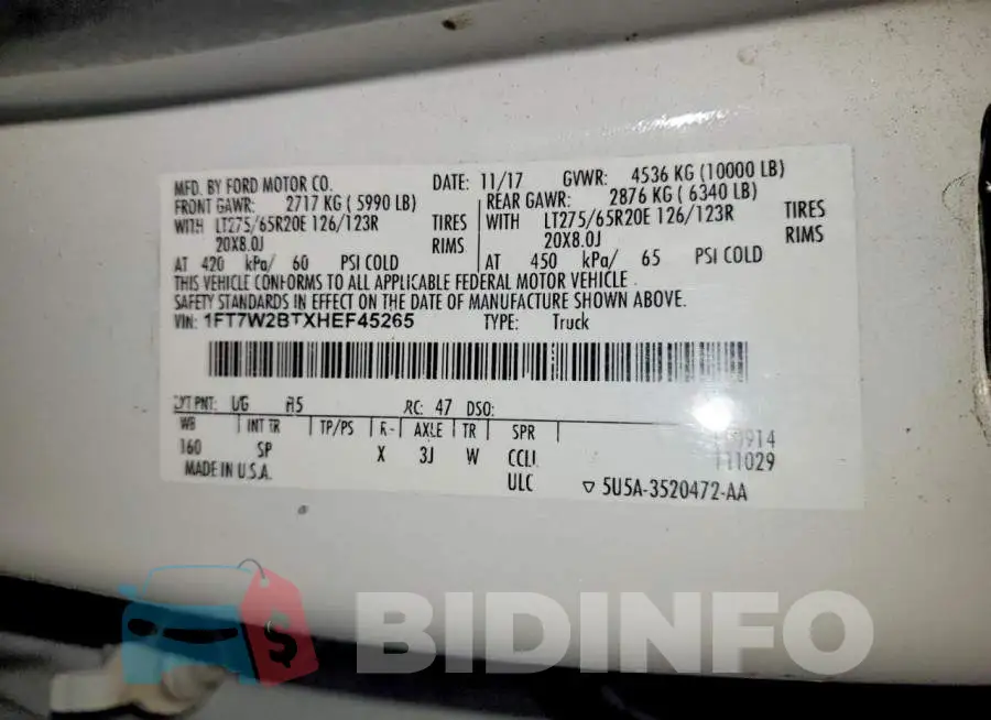 1FT7W2BTXHEF45265 Photo# 12