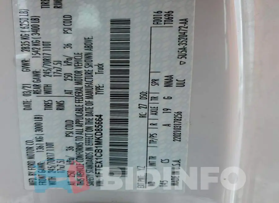 1FTEX1CB1MKD85664 Photo# 13