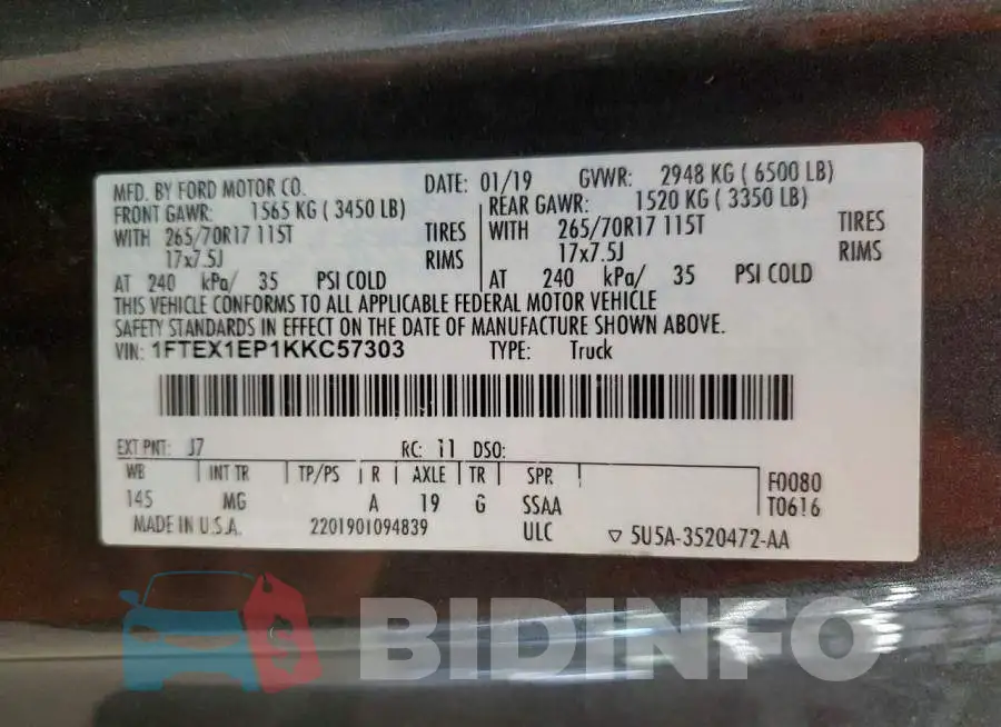 1FTEX1EP1KKC57303 Photo# 12