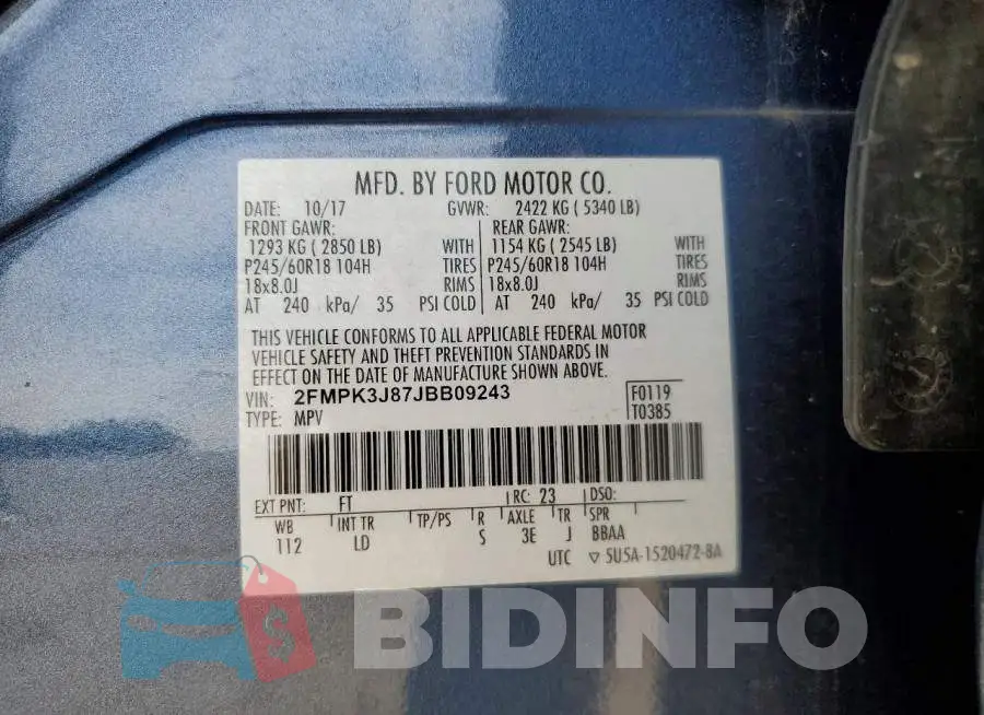 2FMPK3J87JBB09243 Photo# 14