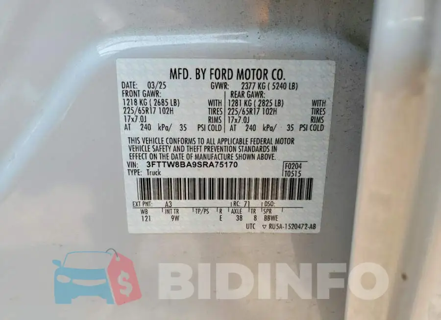 3FTTW8BA9SRA75170 Photo# 13
