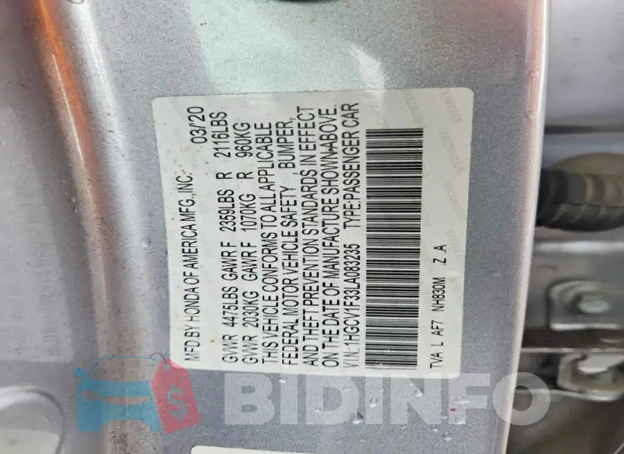 1HGCV1F33LA083235 Photo# 12