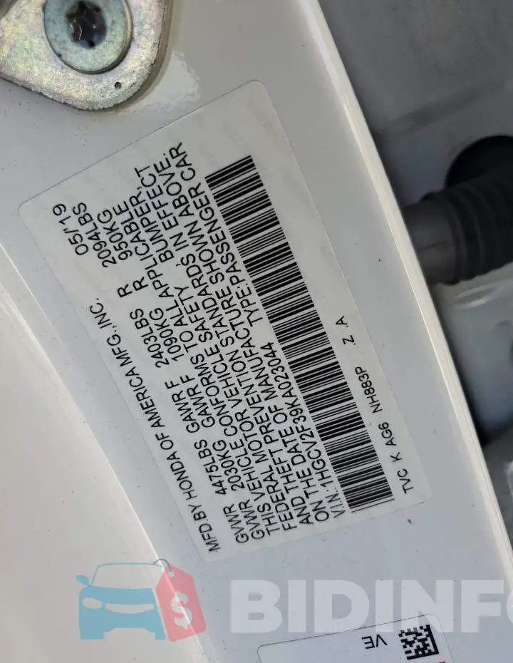 1HGCV2F39KA023044 Photo# 12