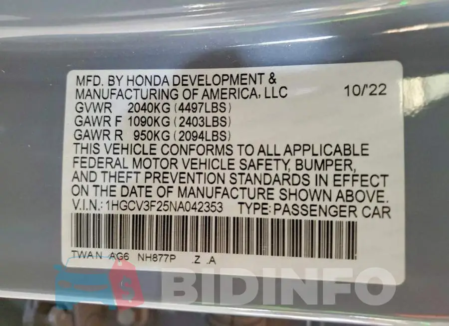 1HGCV3F25NA042353 Photo# 12