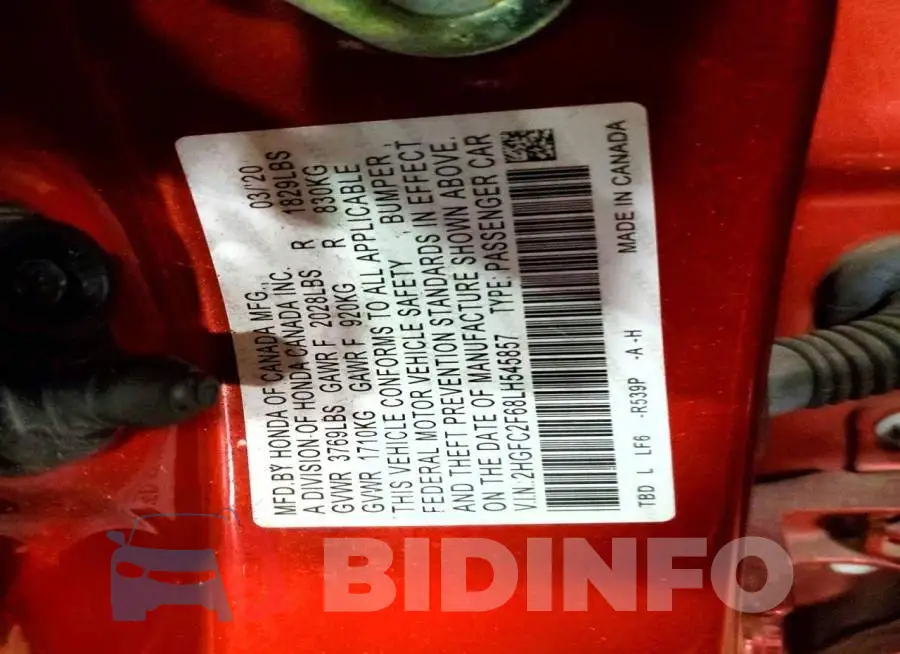 2HGFC2F68LH545857 Photo# 13