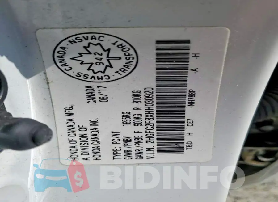 2HGFC2F8XHH030920 Photo# 12