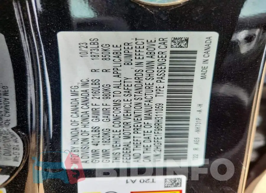 2HGFE1F96RH311059 Photo# 12