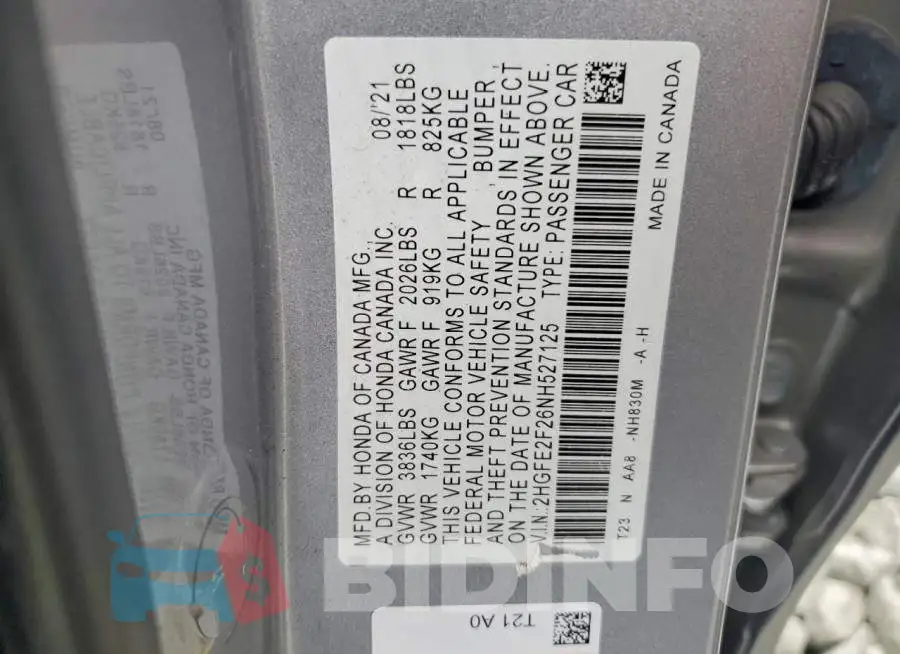 2HGFE2F26NH527125 Photo# 12