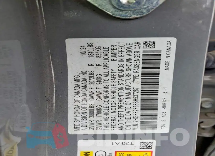 2HGFE2F58SH537287 Photo# 12