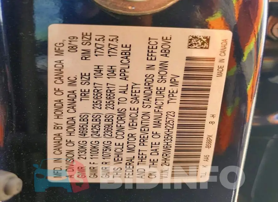 2HKRW6H35KH225723 Photo# 13