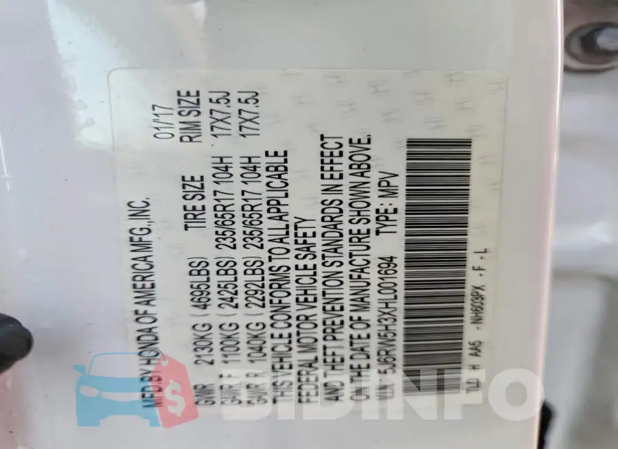 5J6RW5H3XHL001694 Photo# 13