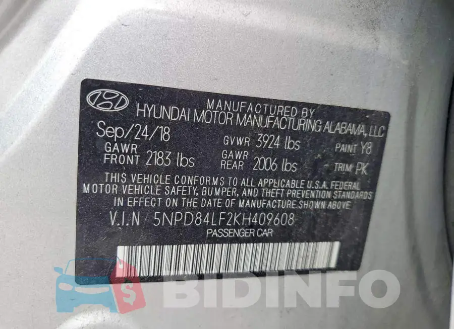 5NPD84LF2KH409608 Photo# 12