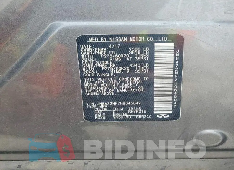 JN8AZ2NF7H9645047 Photo# 13