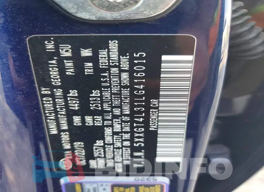 5XXGT4L31LG416015 Photo# 12
