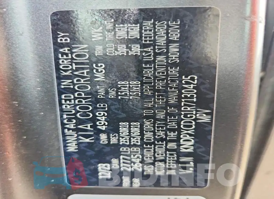 KNDPXCDG1R7130425 Photo# 14