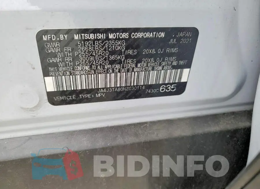 JA4J3TA80NZ030114 Photo# 13