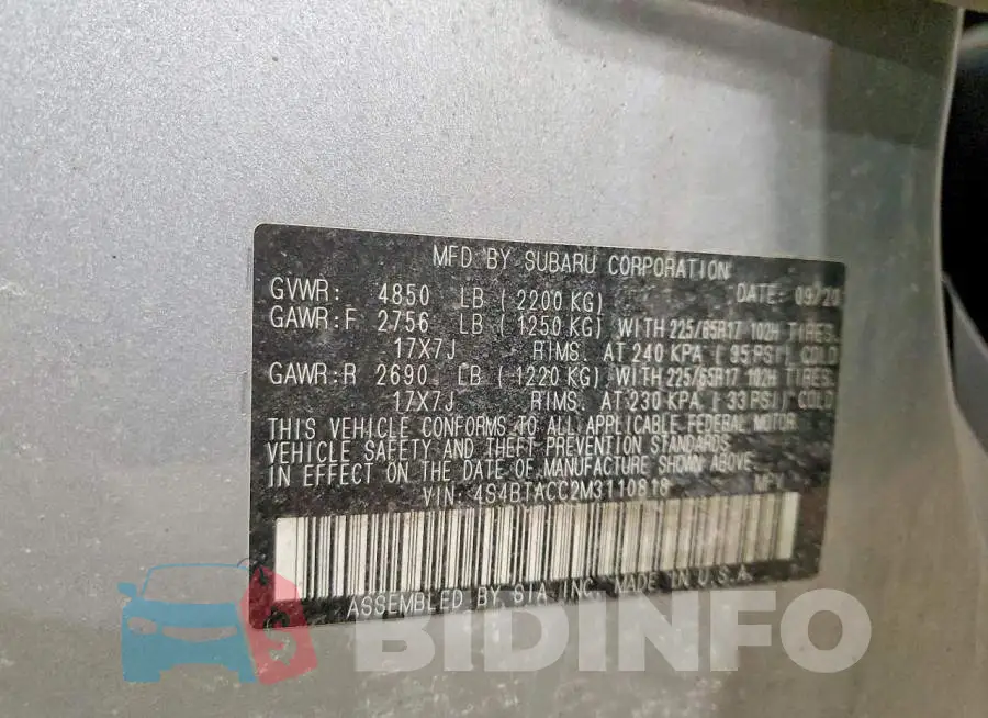 4S4BTACC2M3110818 Photo# 12