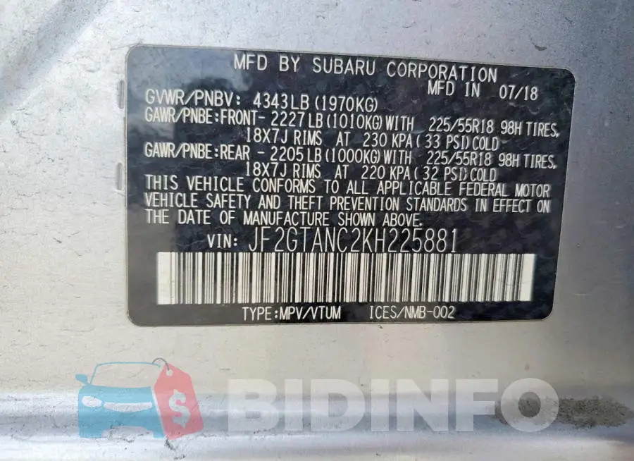 JF2GTANC2KH225881 Photo# 14