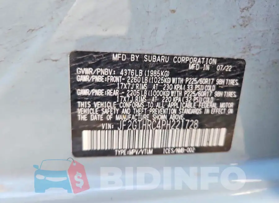 JF2GTHRC4PH221728 Photo# 13