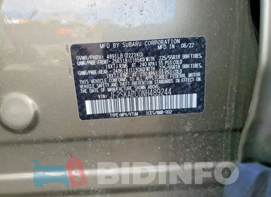 JF2SKAPC0NH489244 Photo# 13