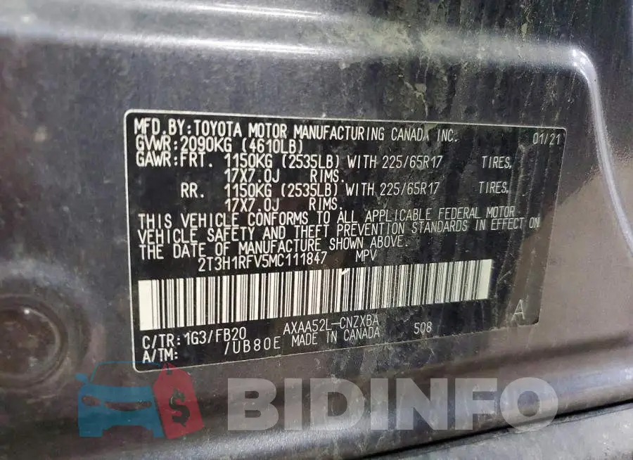 2T3H1RFV5MC111847 Photo# 12
