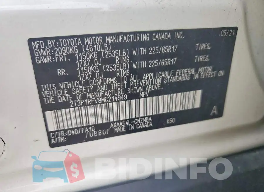 2T3P1RFV8MC214949 Photo# 13
