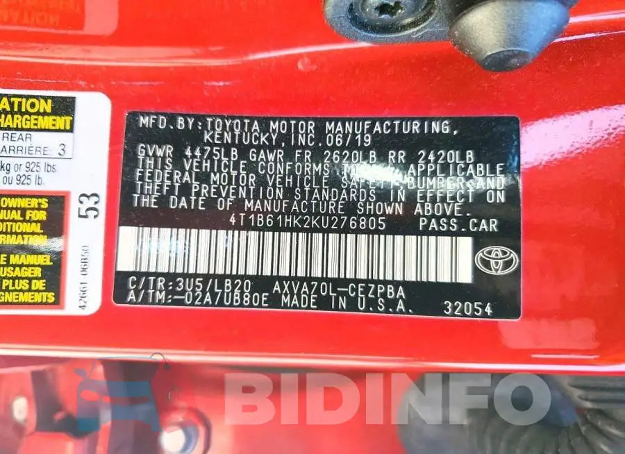 4T1B61HK2KU276805 Photo# 13