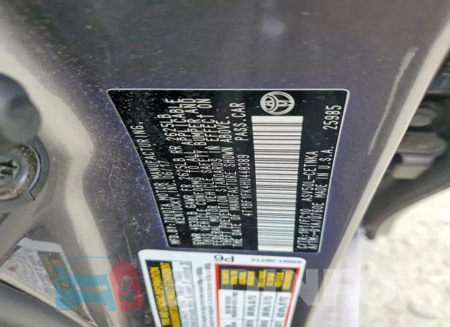 4T1BF1FK4HU448389 Photo# 12
