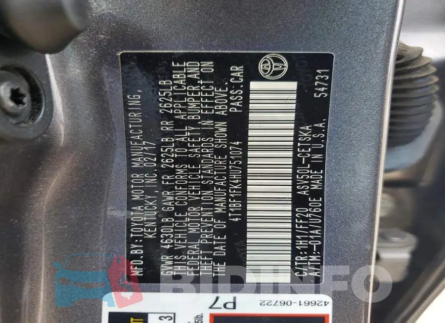 4T1BF1FK4HU751074 Photo# 12