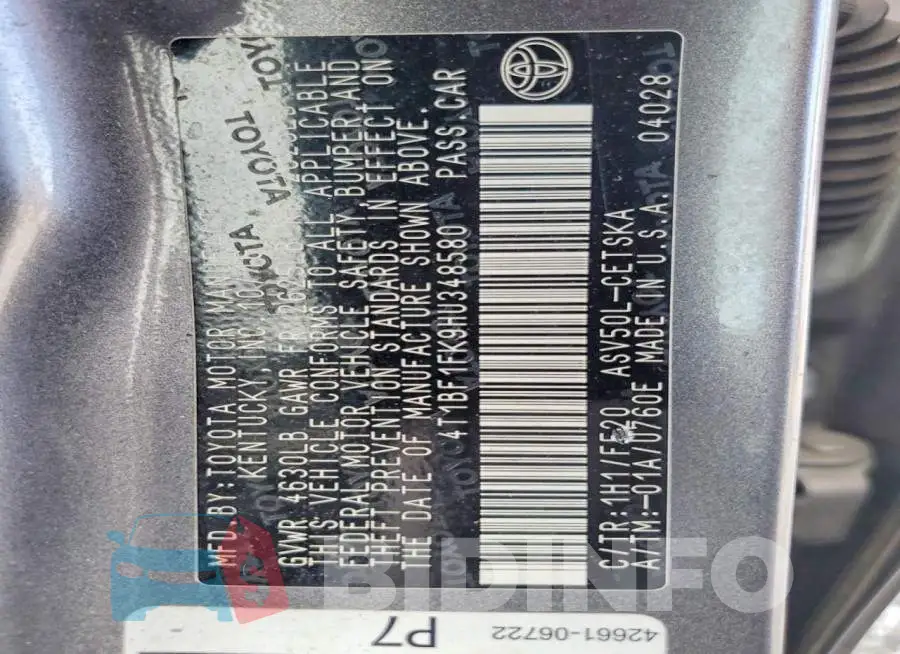 4T1BF1FK9HU348580 Photo# 13