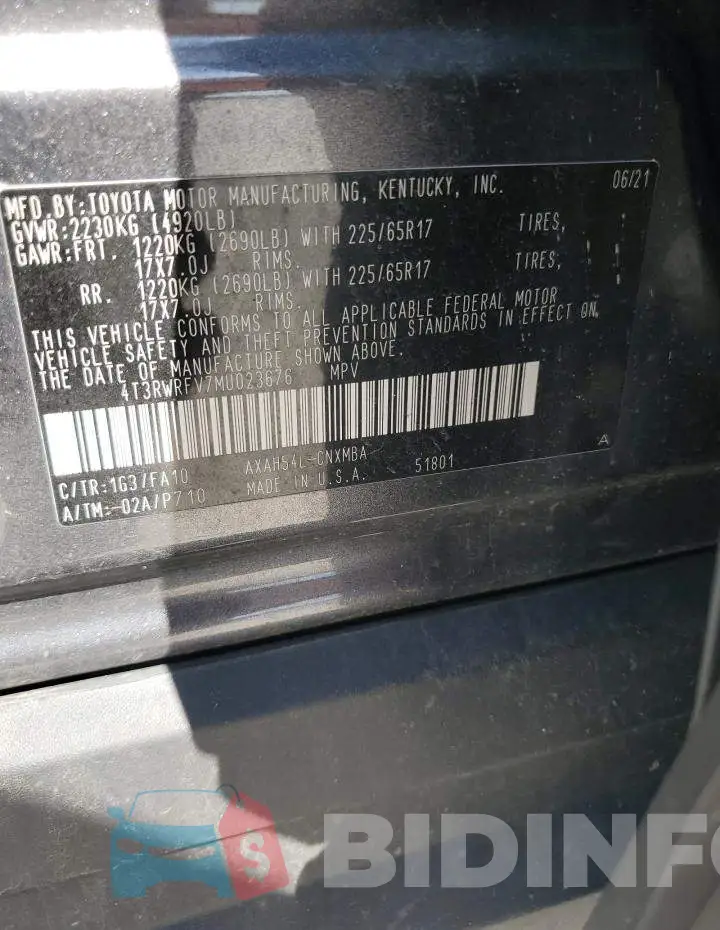 4T3RWRFV7MU023676 Photo# 12