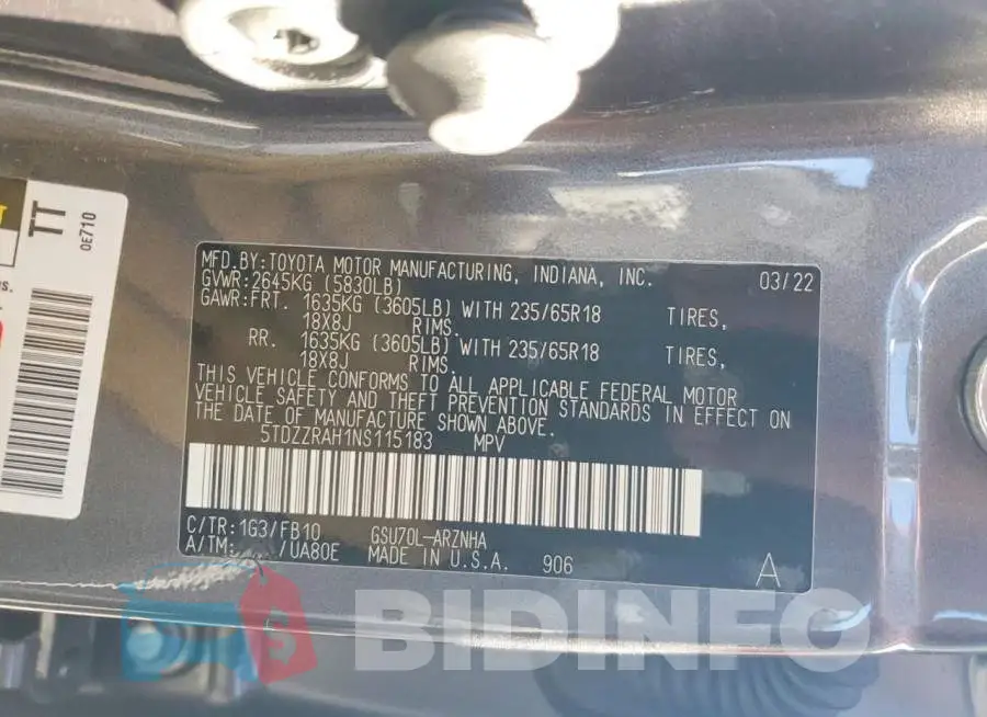 5TDZZRAH1NS115183 Photo# 13