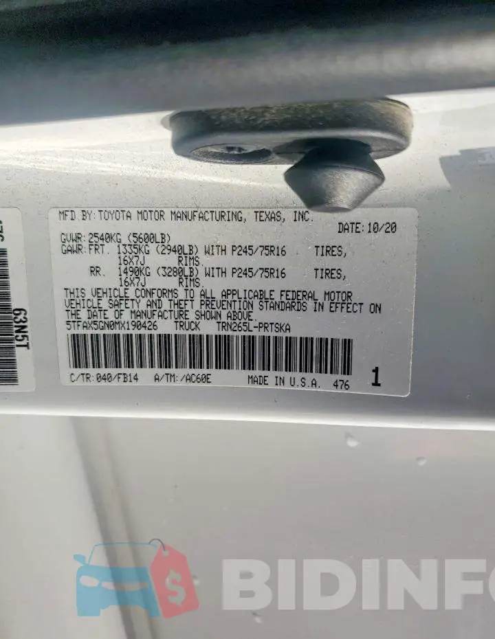 5TFAX5GN0MX190426 Photo# 13