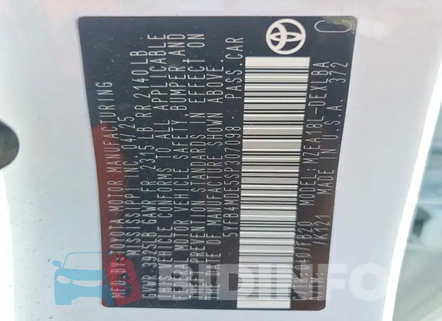 5YFB4MDE5SP307098 Photo# 13