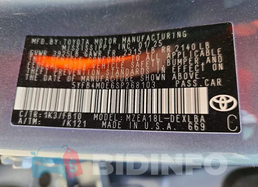 5YFB4MDE6SP268103 Photo# 12